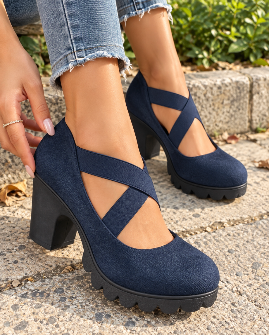 Zapatos de Tacón Ancho con Tiras Cruzadas