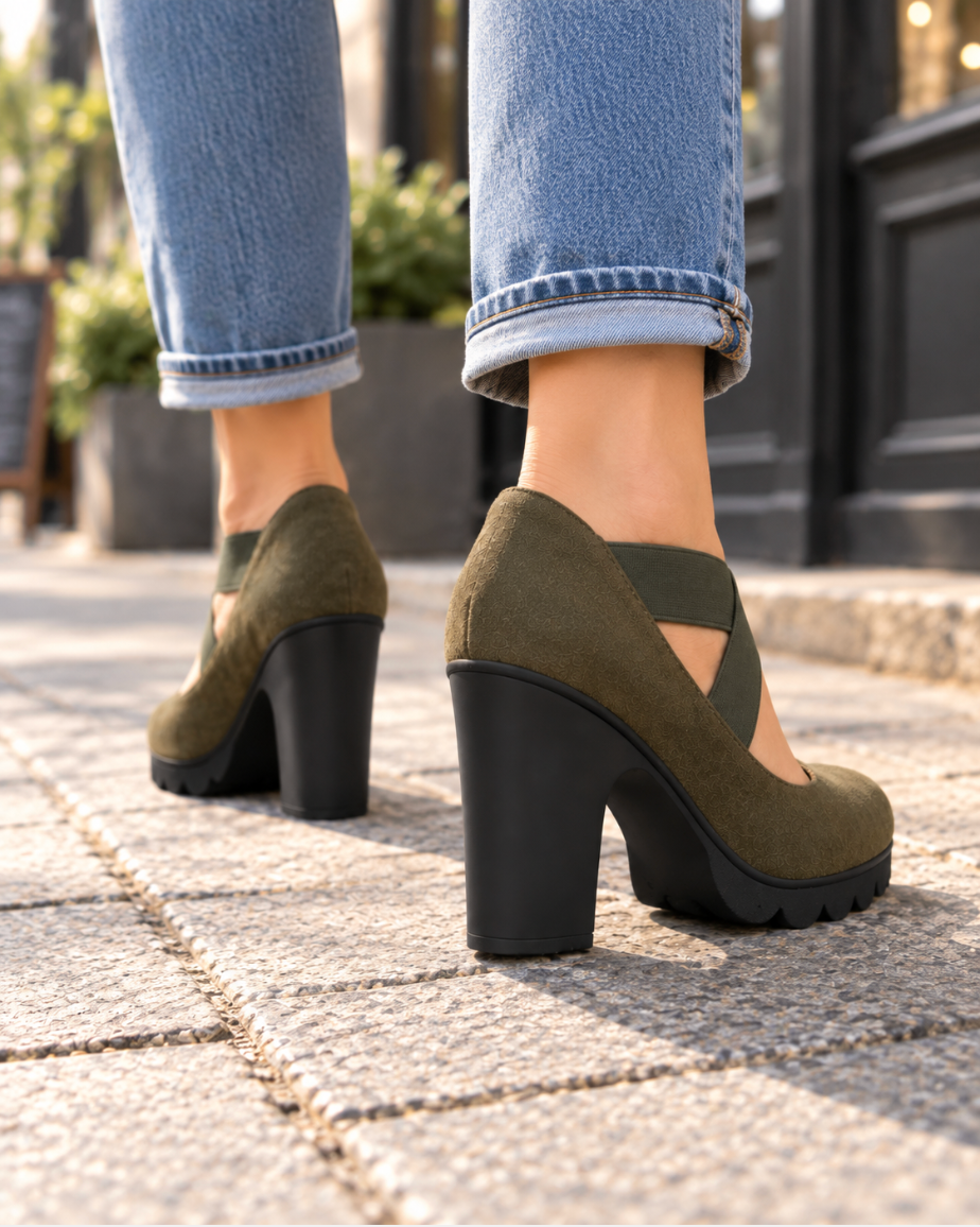 Zapatos de Tacón Ancho con Tiras Cruzadas