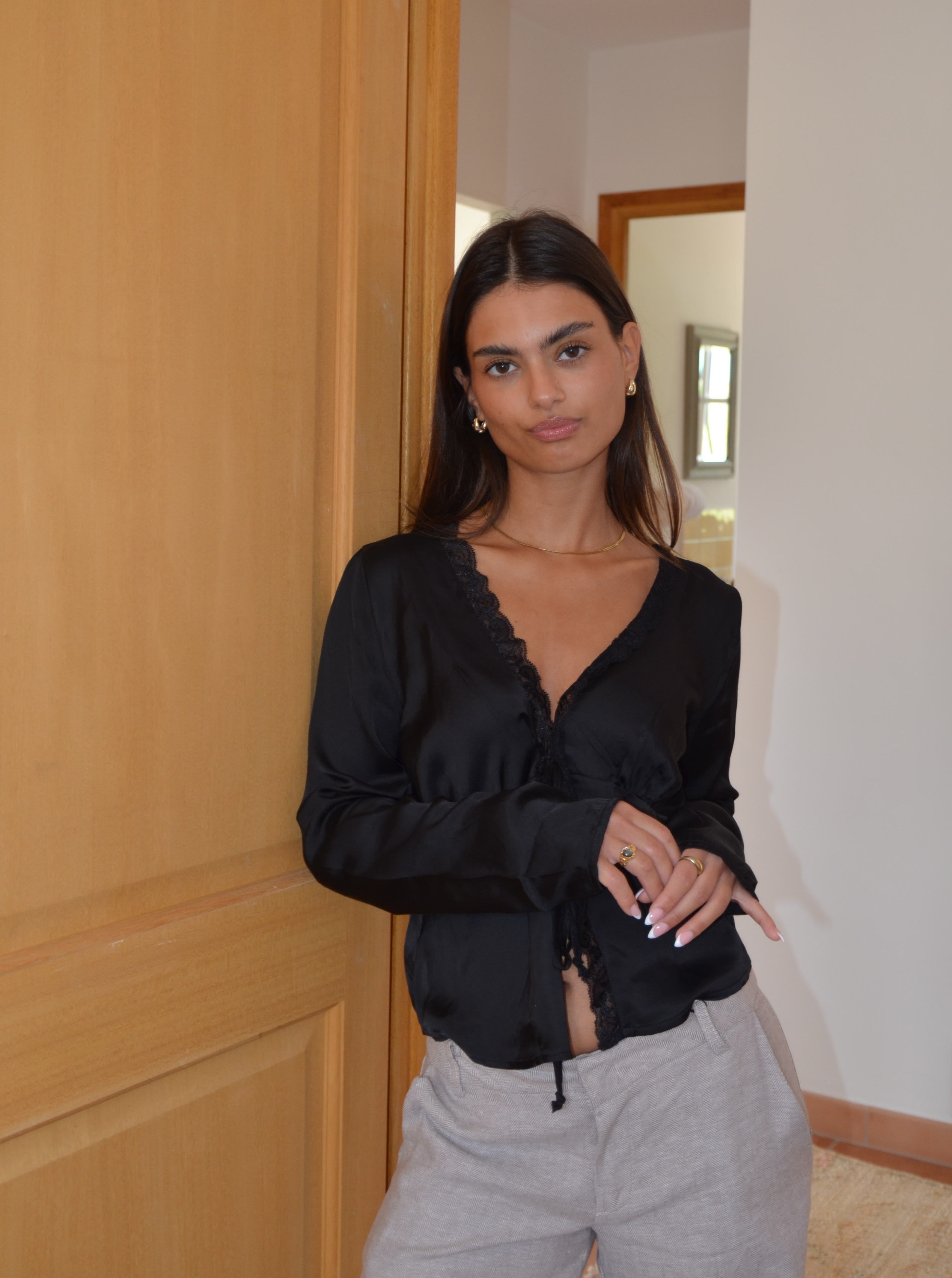 Blusa de satén Nanna - Negro