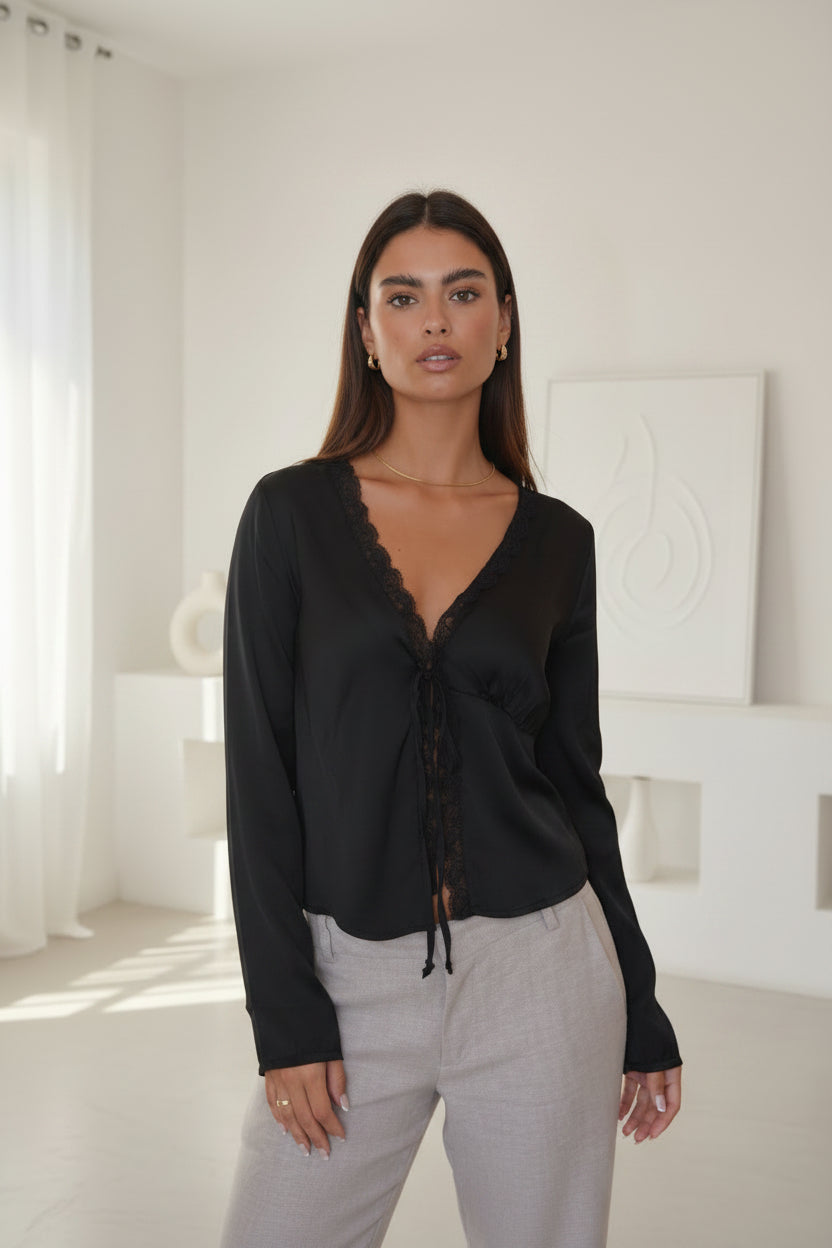 Blusa de satén Nanna - Negro